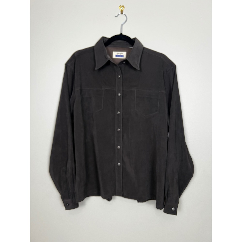 Wrangler Riata Womens Brown Faux Suede Western Snap Front Shirt Jacket Large